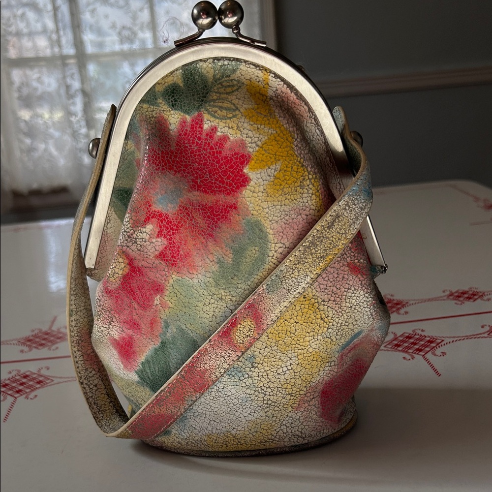 Floral Crackle Leather Bag in Multicolor